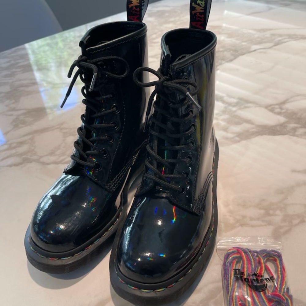 Dr. Martens Black Rainbow Patent Leather Boots